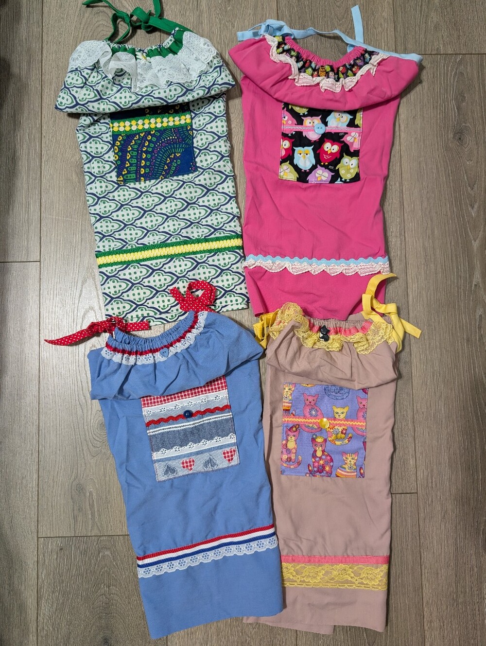 Bundle of 4 Handmade Girls Sundresses•Cottagecore•Boho•Pink🩷,Blue,Green💚,Taupe